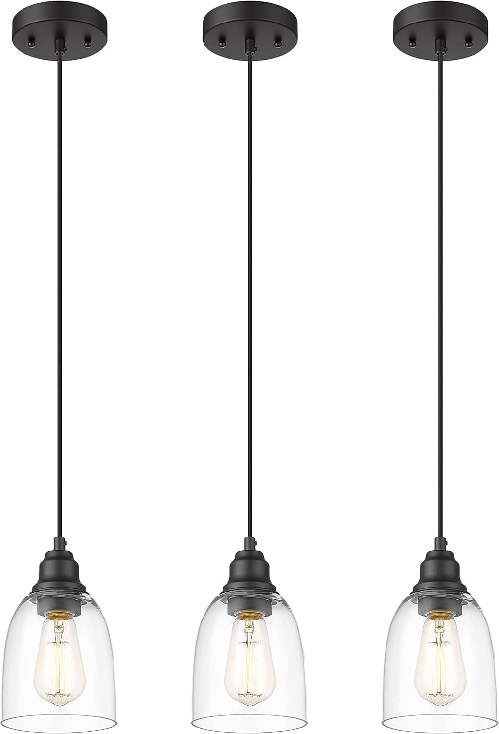 Rosient Farmhouse Lamp Ceiling Lighting Fixture,Industrial Pendant Light, Hanging Lighting Fixture for Kitchen Island Hallway Restaurants Hotels and Shops (Black, 3 Pack)