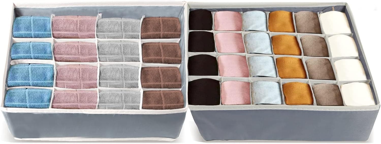 SUSUFUFU Sock Underwear Organizer Women Bra Sock Organizers for Dresser Drawers Foldable Honeycomb Box Scarf Tie Storage Bin with Dividers 2Pack(24+16cell)