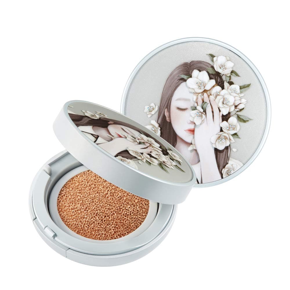 MAKEUP HELPER Moisture Glow Cushion Foundation Compact 12g+ Refill 12g -Enriched Essence with Natural Cover [#21 Light Beige]