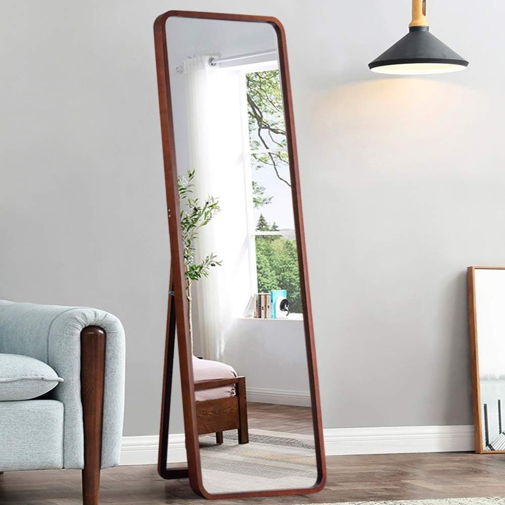NeuType Full Length Mirror Floor Mirror with Standing Holder Bedroom/Locker Room Standing/Hanging Mirror Dressing Mirror (Pine Wood)