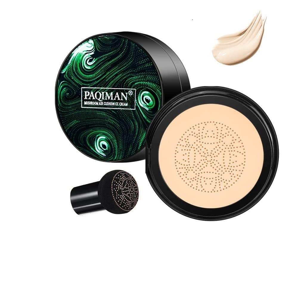 Mushroom Head Air Cushion CC Cream Foundation,Full Coverage Concealer Lasting Nude Makeup Moisturizing Pigment BB Cream Foundation. 01- Ivory