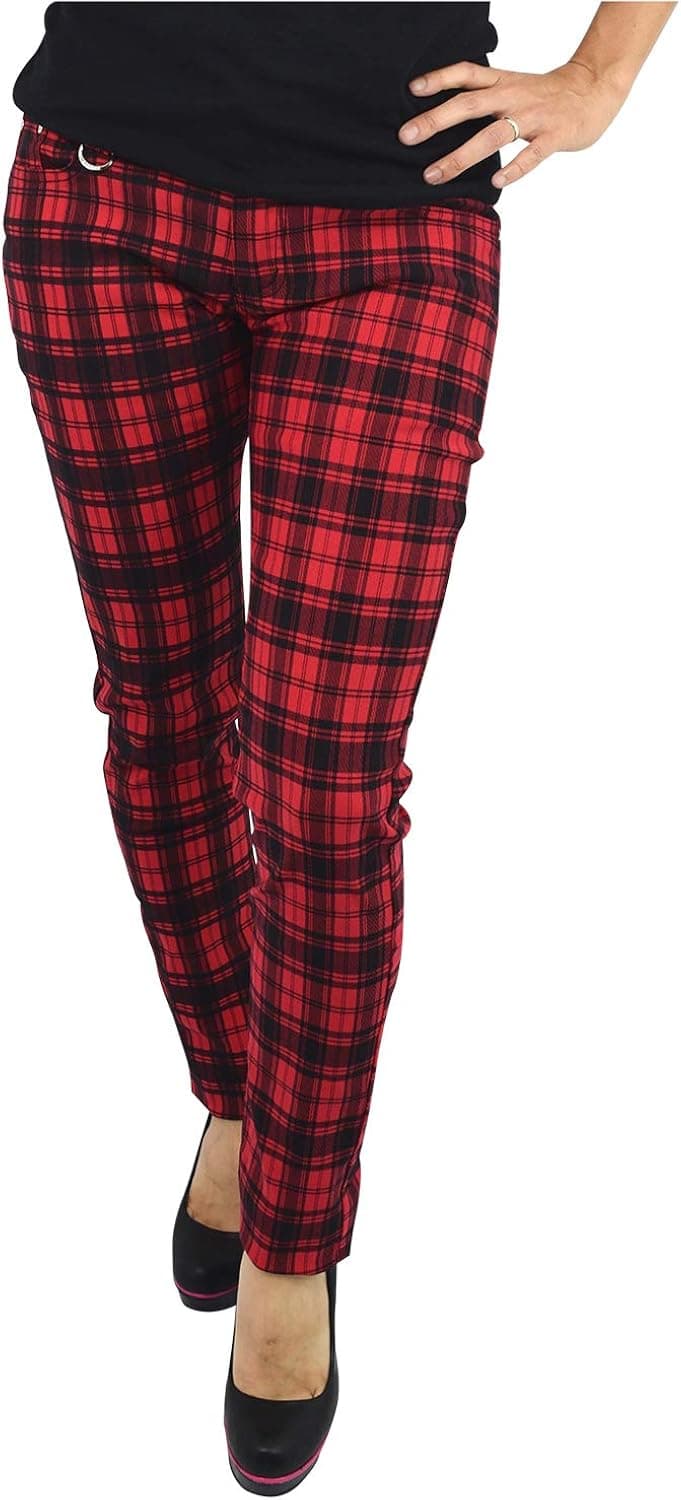 Lost Queen Plaid Check Skinny Jeans Punk Rock Funky