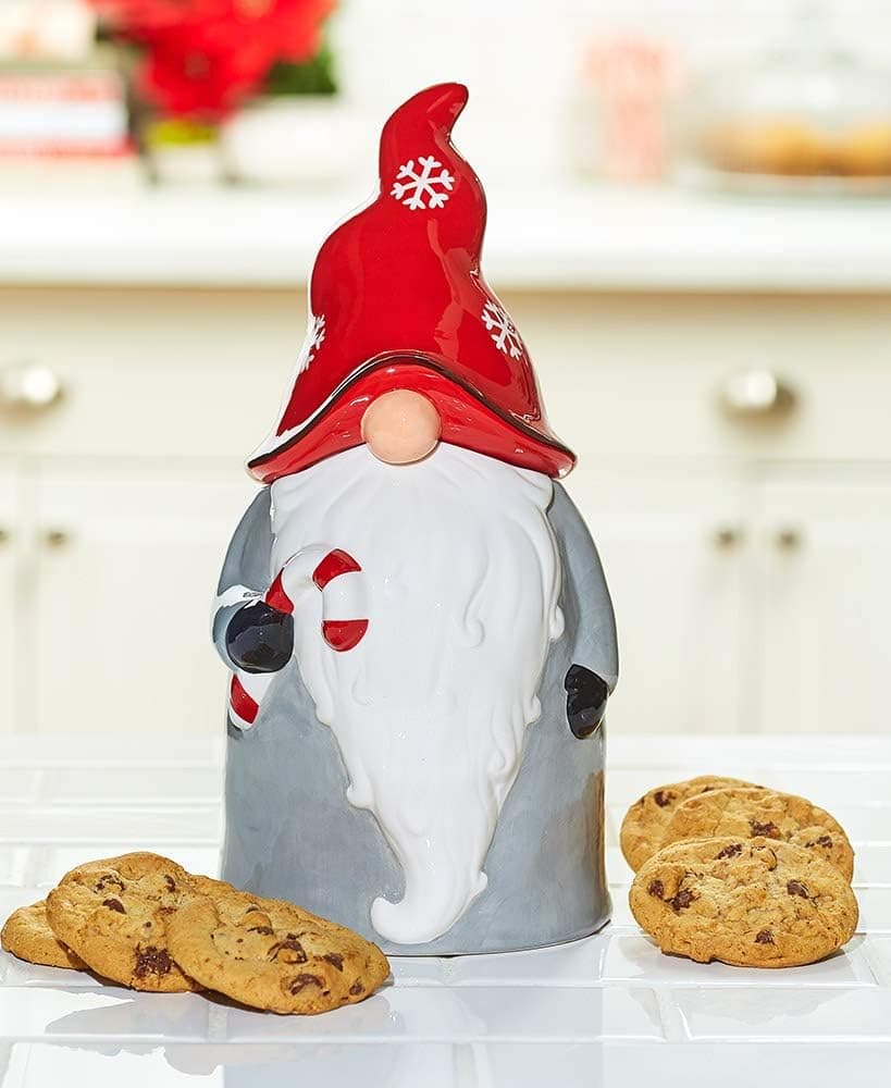 The Lakeside Collection Ceramic Christmas Gnome Cookie Jar - Holiday Kitchen Countertop Accent