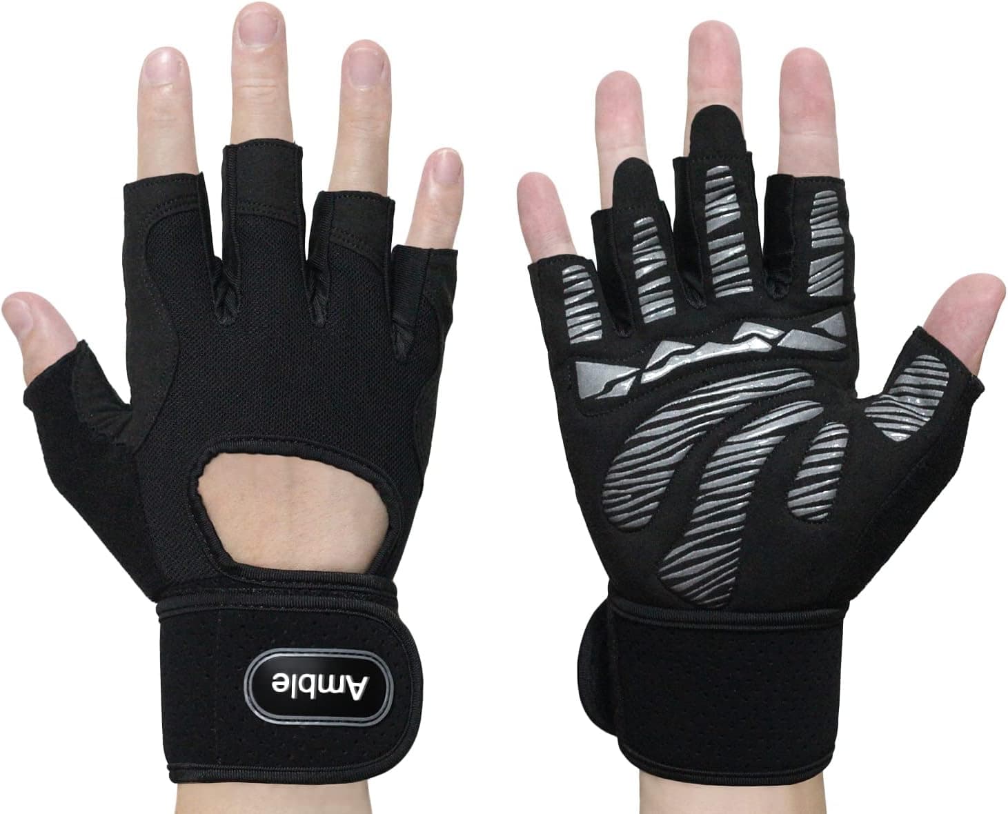Amble Workout Gloves for Men Women Weight Lifting - Exercise Sport Gloves with Wrist Wraps Support for Gym, Training, Cycling, Hanging, Pull-Ups，Rowing - Strong Grip & Breathable & Palm Protection
