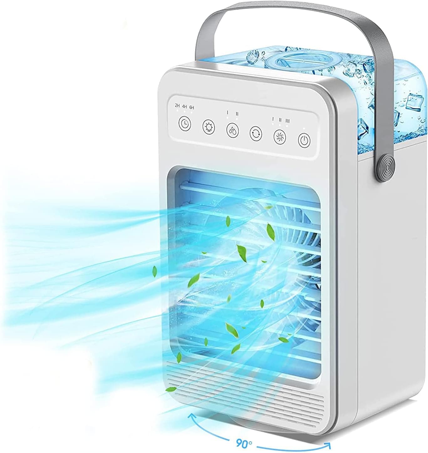 Portable Air Conditioner Fan,Personal Air Conditioner with Ice Tray,5in1 Timming Evaporative Air Cooler,Cooling Fan with 7 Colors Light, 5 Sprays,3 Speeds,Ac Fan for Small Room,Office,Car,Camp (White)
