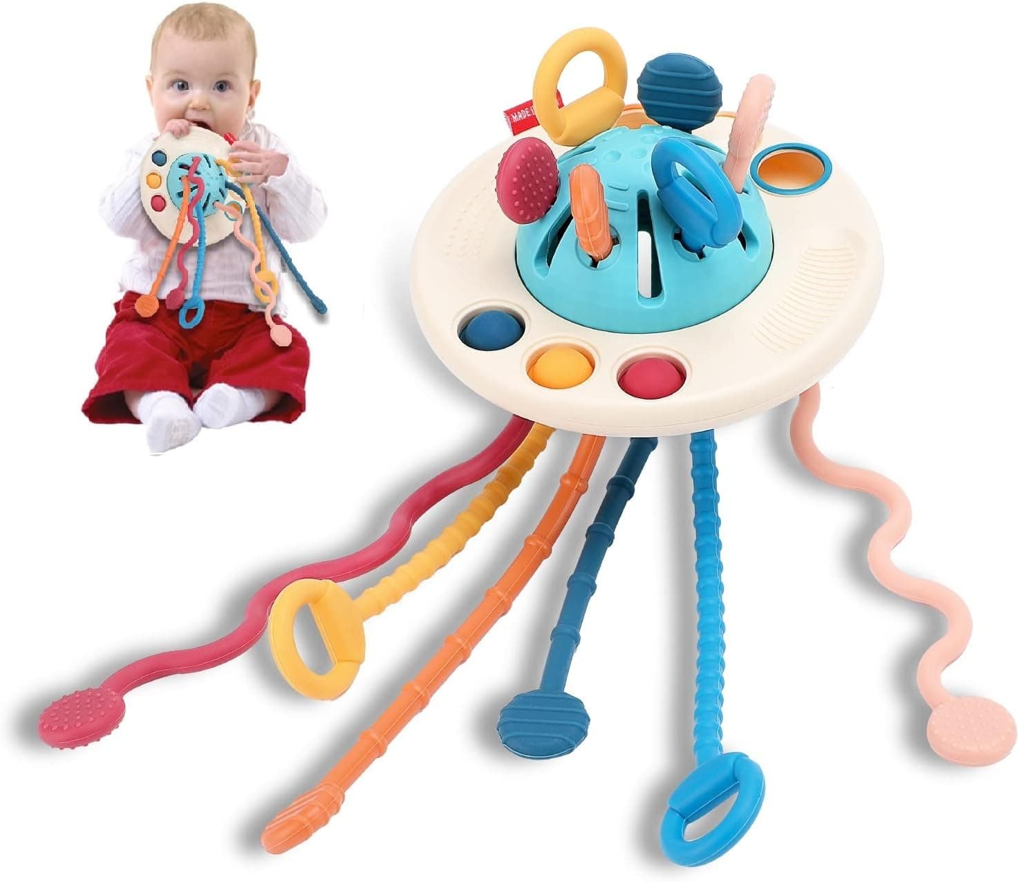 SCONFID Montessori Toys for Babies 6-12 Months, Baby Toys 6 to 12 Months Sensory Push Toy with Pop&Sliding Buttons for Motor Skills Infant Baby Gifts Toys for 6-12 Months and 12-18 Months Old