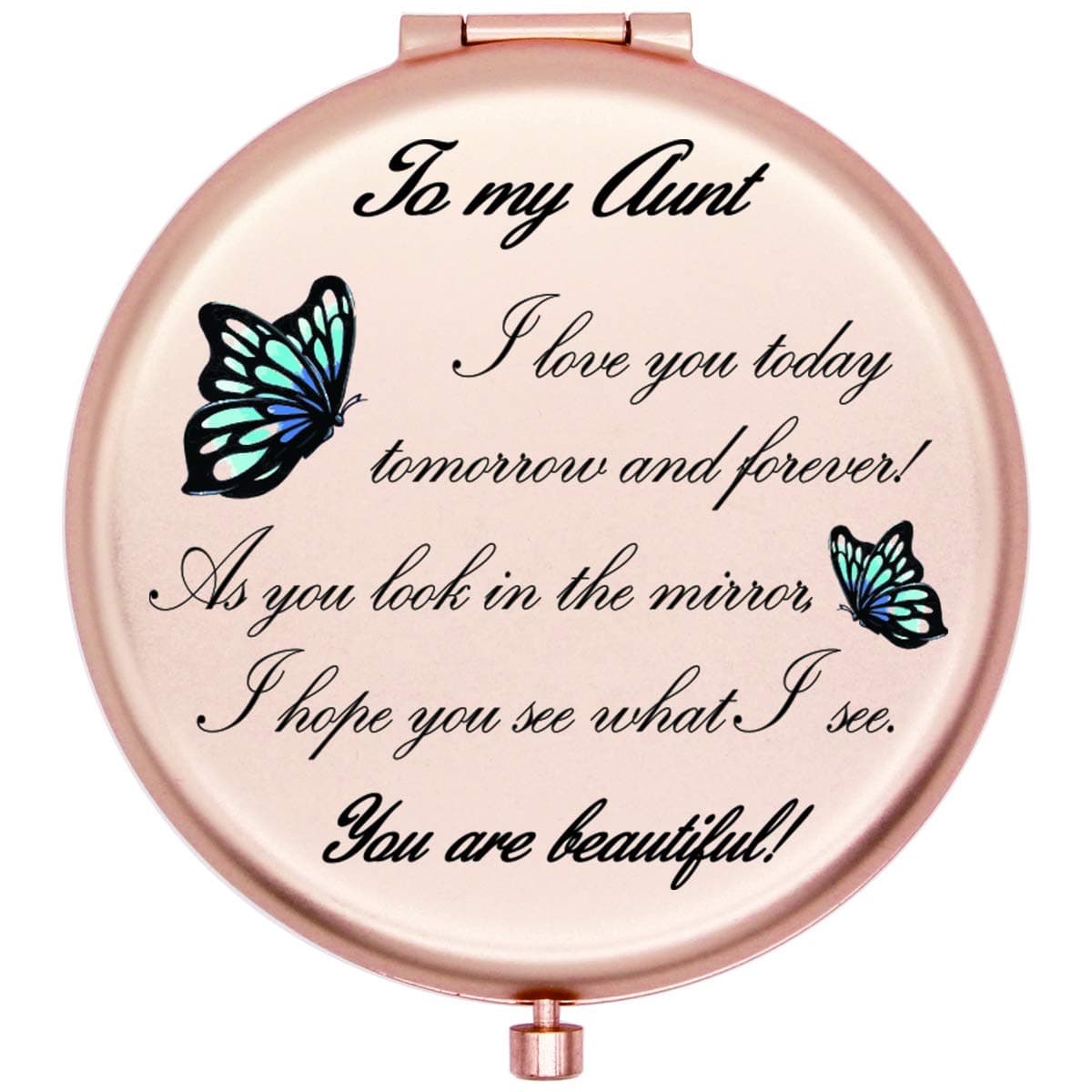 onederful Aunt Gifts Travel Compact Pocket Mirror for Aunt, Birthday Ideas for Aunt from Nephew and Niece-to My Aunt (Rose Gold)