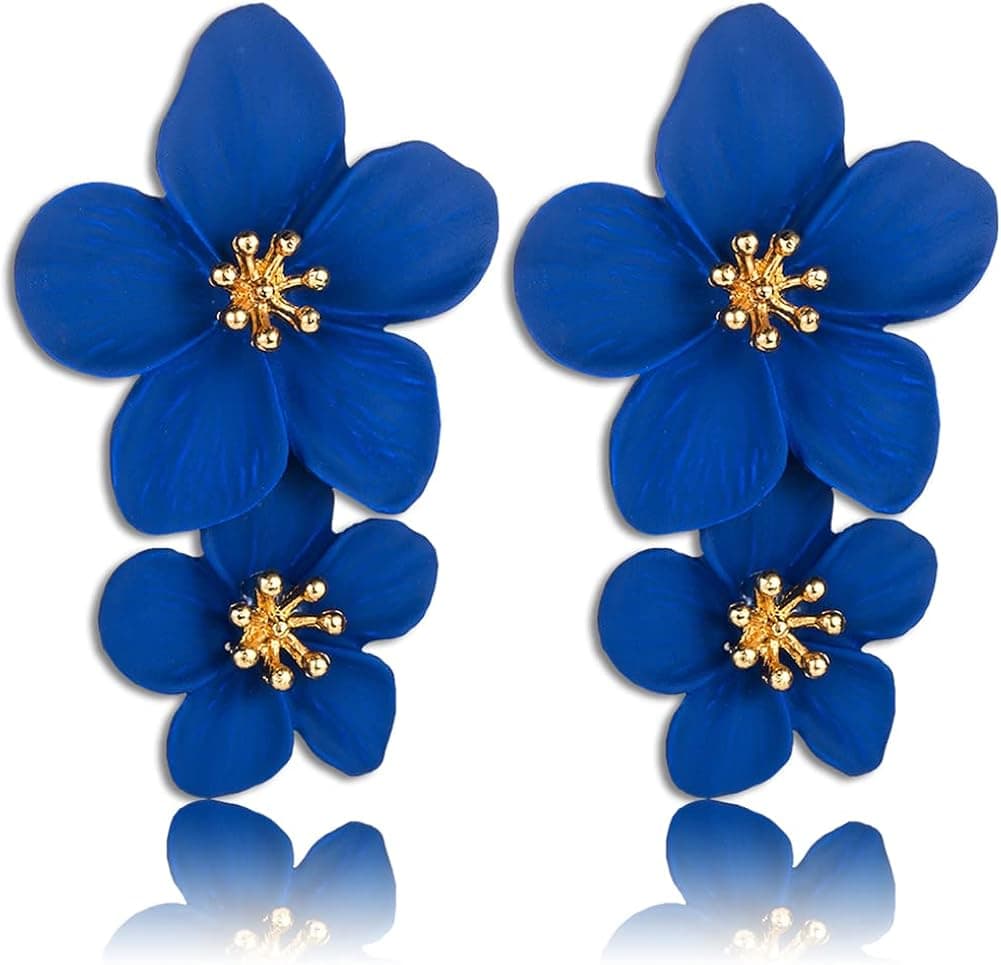 JUCAIBA Large Metal Flower Earrings for Women, Gold Dangle Flower Earrings, Boho Statement Earrings, Great for Party, Wedding, Shopping, Dating
