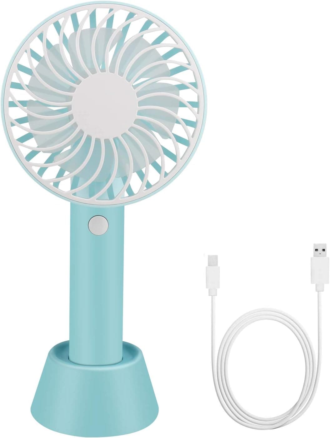 Welltop Mini Handheld Fan Desk Fan with Stand Base 180 Degree Rotating 3 Speeds USB Rechargeable Portable Electric Table Fan for Home Office Outdoor Camping Travel (Blue)
