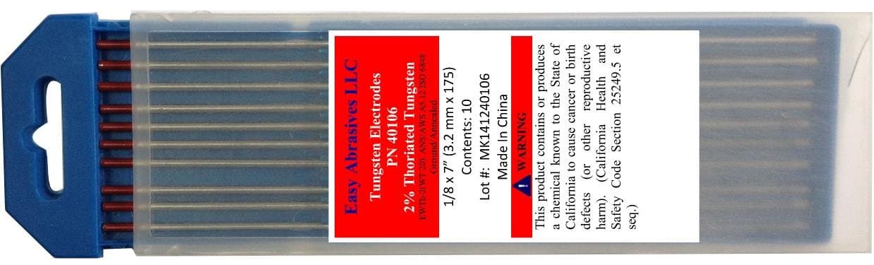 Easy Abrasives 40106 2% Thoriated Tungsten Electrode (EWTh-2), 1/8" x 7", Red (Pack of 10)