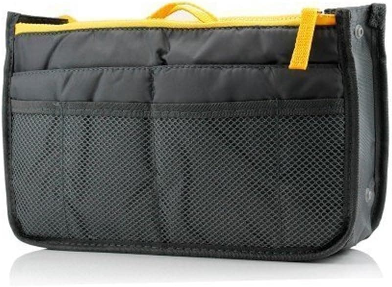 Feikai Practical Expandable 13 Pocket Nylon Dual Handbag Insert Large Purse Makeup Organizer Pouch Tidy & Neat Cosmetic Storage Toiletry Overnight Bag with Handles for Outdoor Sports Travel Grey