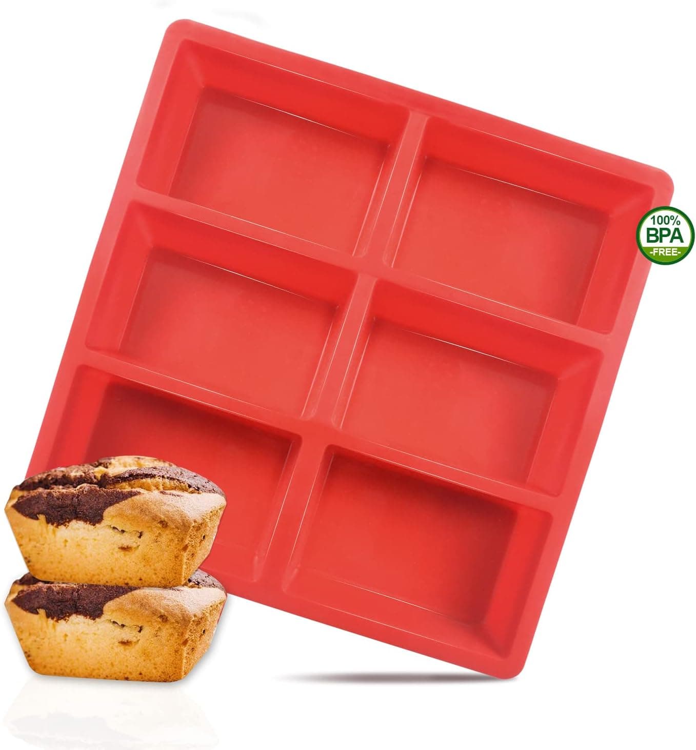 Walfos Silicone Loaf Pan - Non-Stick Silicone Bread Pan, Just PoP Out! Perfect for Bread, Cake, Brownies, Meatloaf, BPA Free & Dishwasher Safe (Mini Loaf Pan, 1 Pack:6 Cavities)