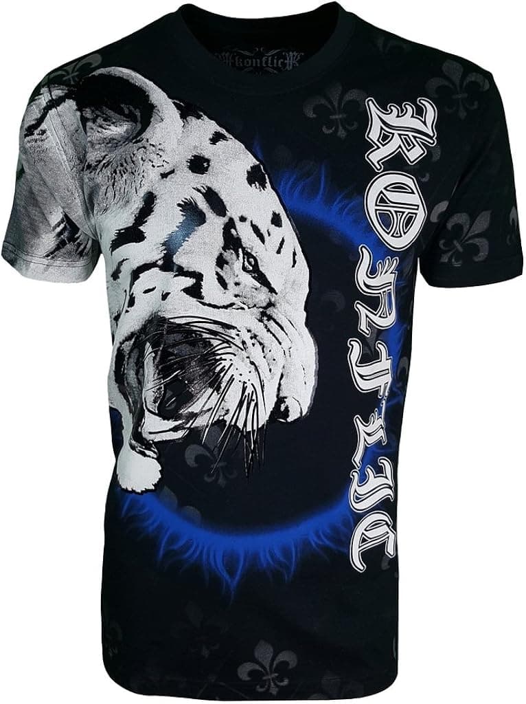 Konflic Men's White Tiger Crew Neck MMA Muscle T-Shirt