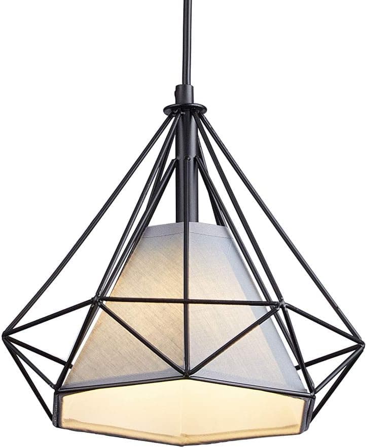 Berliget Freely Adjustable Cord Industrial Black Metal & White Fabric Lampshade Hang Lamp Pendant Light, Pendant Lighting Fixtures for Living Room, Bedroom, Kitchen, Dining Room