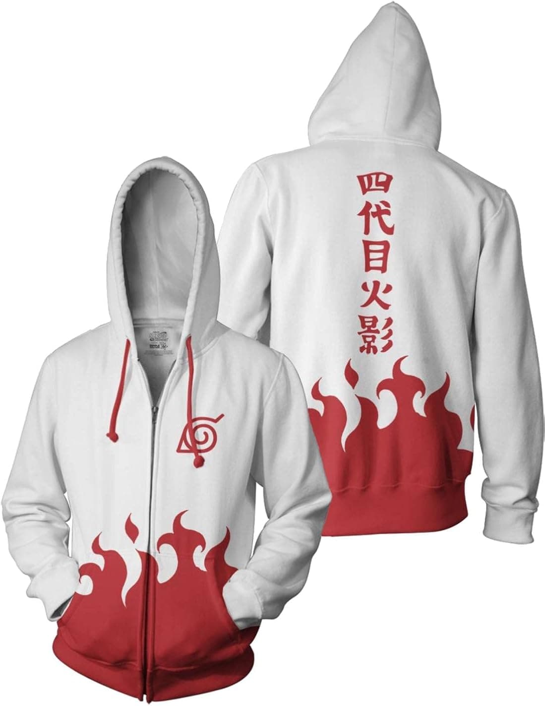 Ripple Junction Naruto Shippuden Fourth Hokage Inspired Red Flame Full Zip Adult Unisex Fleece Hoodie Officially Licensed