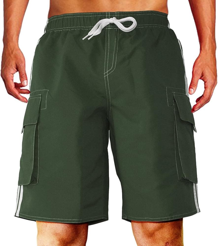 Dwar Men's Swim Trunks Beach Shorts with Mesh Lining with Cargo Pockets