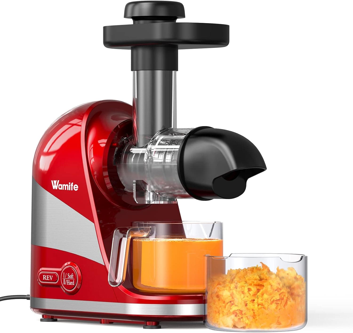 Wamife Slow Masticating Juicer Machine, Cold Press Juicer Extractor, 2 Modes & Reverse Function for High Nutrient Fruit & Vegetable Juice, Quiet Motor, with Cup & Brush(Red)