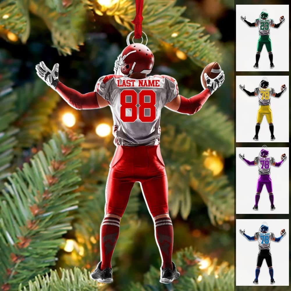 Nazenti Personalized Football Ornament,2D Flat Shape Football Car Ornament, Personalized Ornament American Football Acrylic Ornament Christmas Ornament for Football Player Football