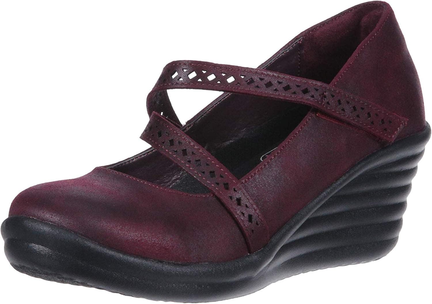 Skechers Women's Rumbler Wave-Filigree-Laser-Cut Strap Mary Jane Wedge Pump