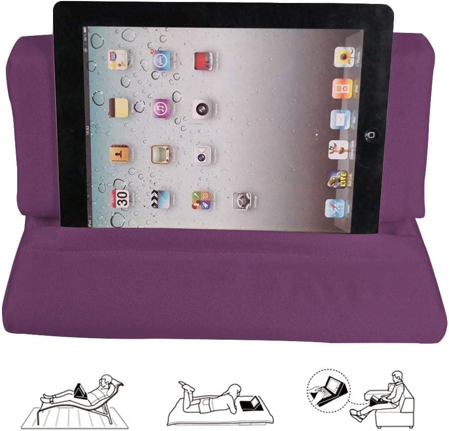 FOONEE Pad Pillow Stand, Tablet Sofa, Laptop Pillow Holder, Mini Tablet Computer Holder for IPad Air, Tablets, E-Readers, Smartphones, for Airplane, with Pocket(Purple)