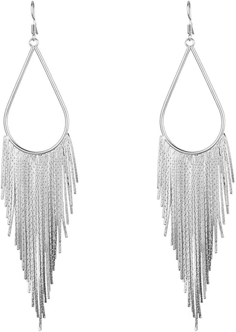 Dangle Long Tassel Women's Earrings Tear Drop Chandelier Styled White Gold Plated Jewelry Banquet