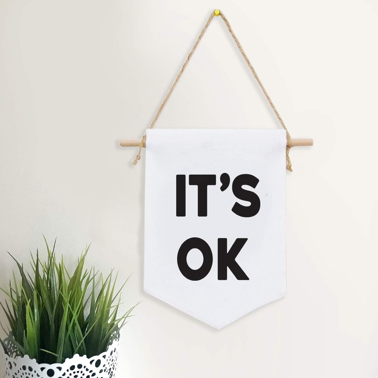 It's OK Canvas Banner Large Canvas Quote Single Flag Fabric Banner Wall Hanging Motivational Affirmation Wall Art Pennant Minimalist Home Décor Boston Terrier Canvas Wall Art Canvas Wall Art Quotes