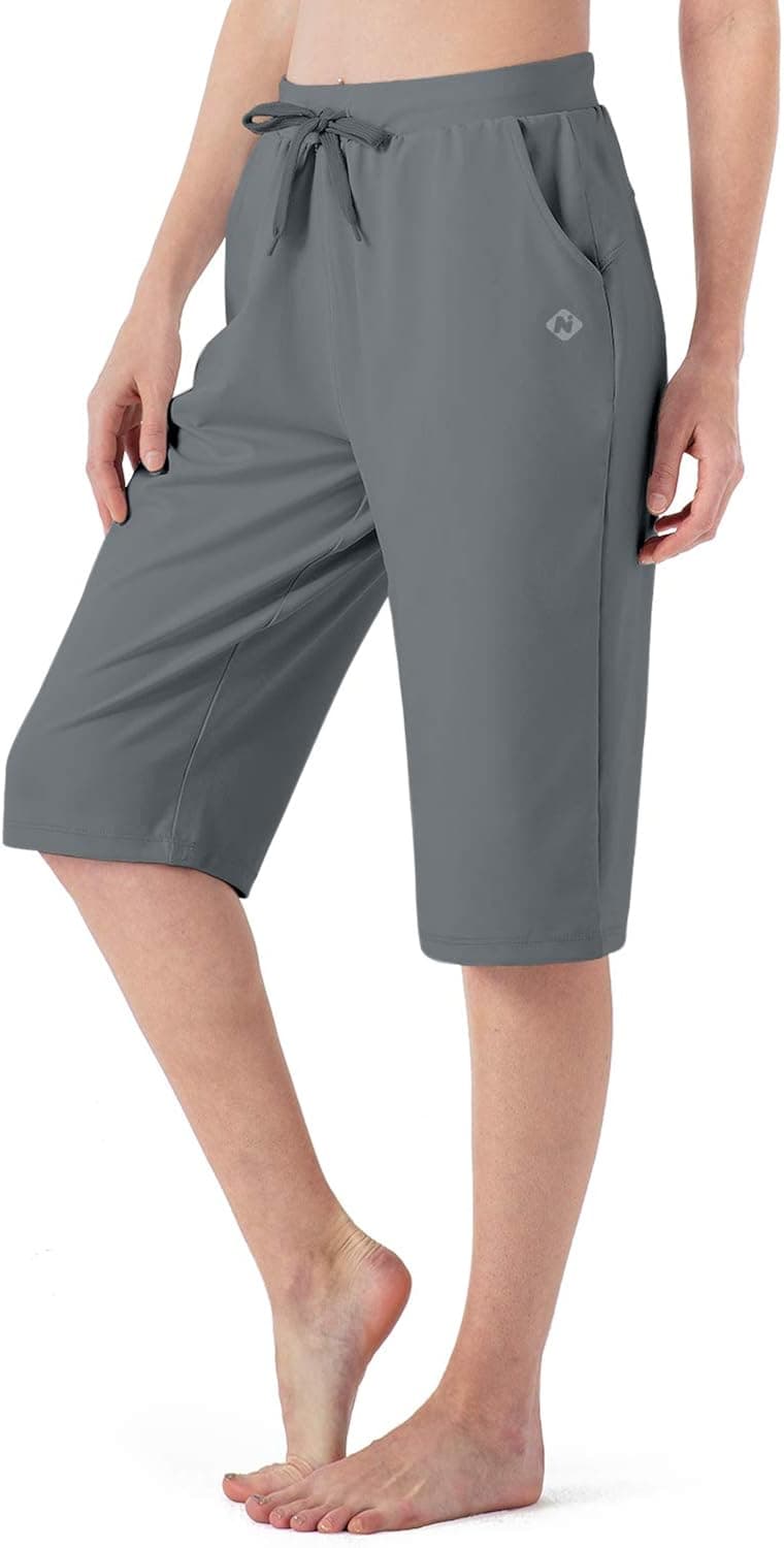 NAVISKIN Women's Capri Pants Yoga Lounge Crop Pants Open Bottom Pants Side Pockets
