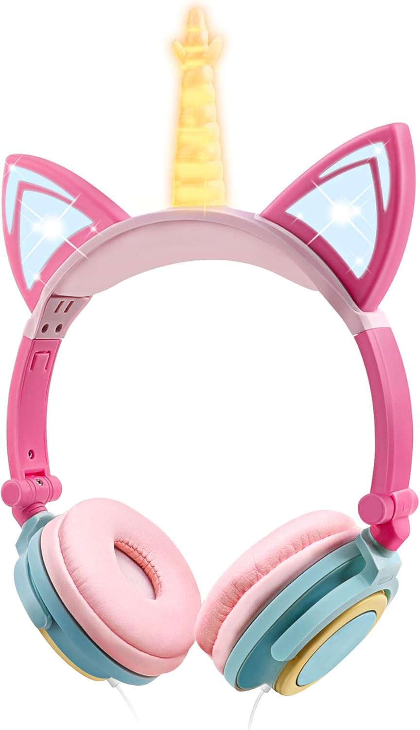 I love e iFecco Kids Headphones, Boys Girls Teens Foldable Adjustable Wired On-Ear Headset 3.5mm Audio Jack Stereo Tangle-Free, 85 dB Volume Limited Childrens Headphones for School Home, Travel