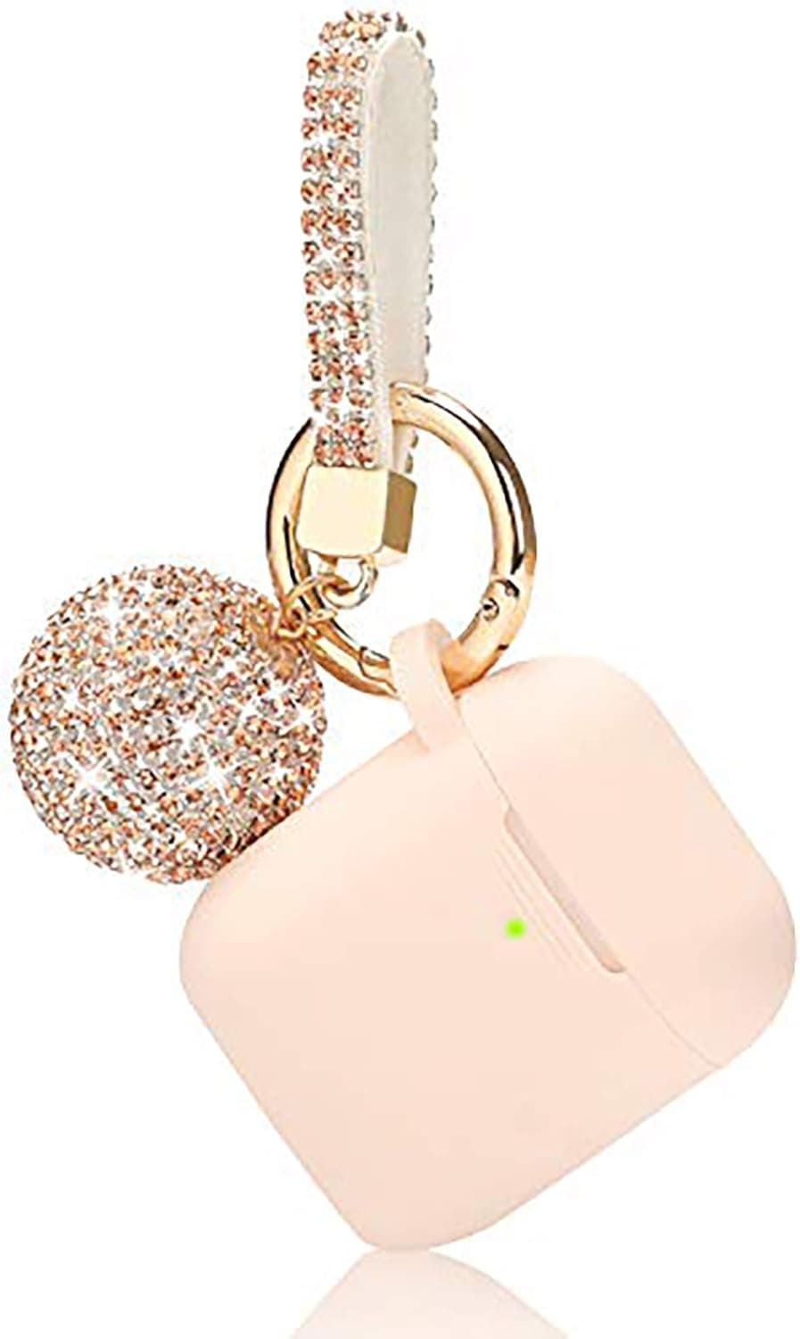 Case for AirPods, Filoto Bling AirPod Silicone Case Cover Skin, AirPods 1st/2nd Generation Protective Glitter Case with Shiny Disco Ball Keychain (Baby Peach)