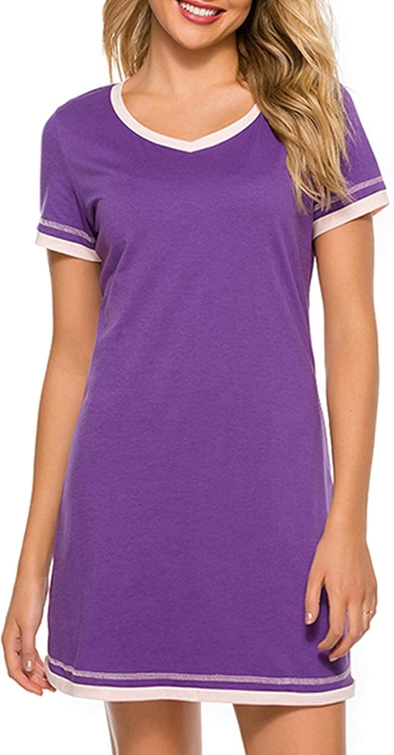Century Star Women's Nightgowns Short Sleeve Night Shirt Sleeping Sleepwear T Shirt Casual Pajamas Purple Large