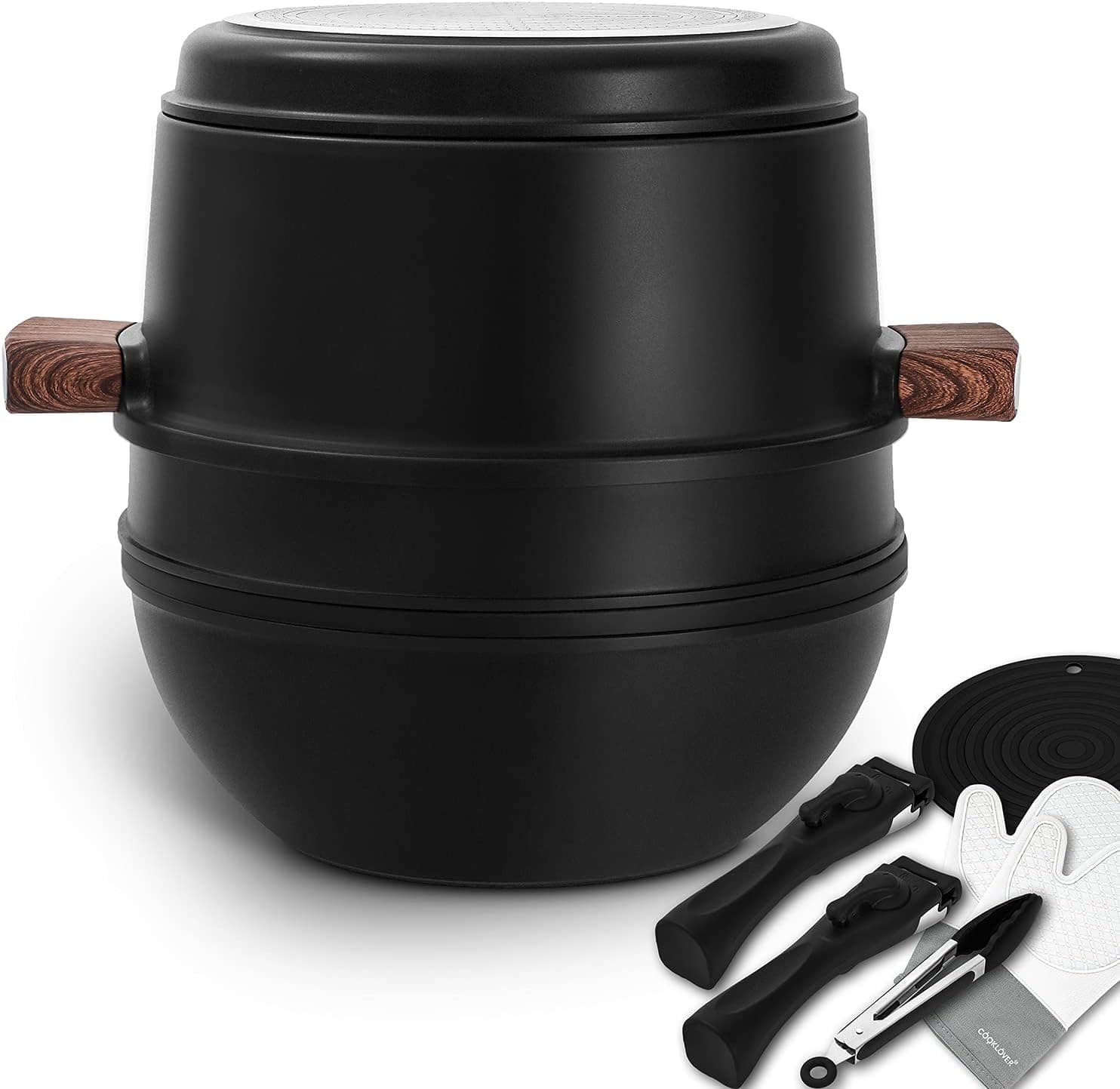 Stackable Cookware Set Nonstick 100% PFOA Free Induction Pots and Pans Set Space Saving with Cooking Utensils 13 Piece – Black