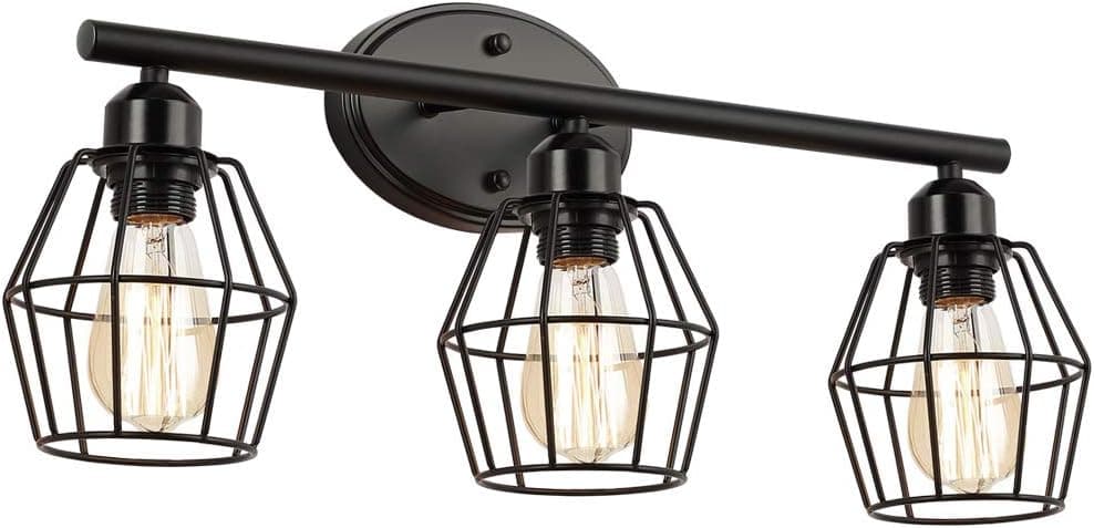 3-Light Industrial Bathroom Vanity Light,21 inch Black Metal Cage Wall Sconces Vintage Bathroom Lighting Fixture for Farmhouse, Mirror Cabinet, Vanity Table, Bathroom by LIUSUN LIULU