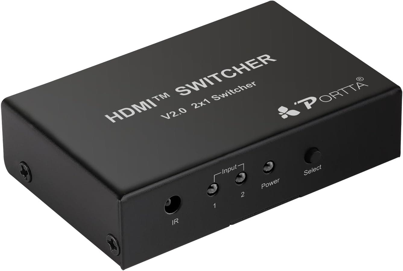 Portta 2PET0201S HDMI Switch 2 Port 2X1 Switcher Version 2.0 4K x 2K @60Hz Full 3D Support 7.1 Surround Sound Audio HDCP 2.2 for Input DVD PS4 Blue-Ray to Output HDTV
