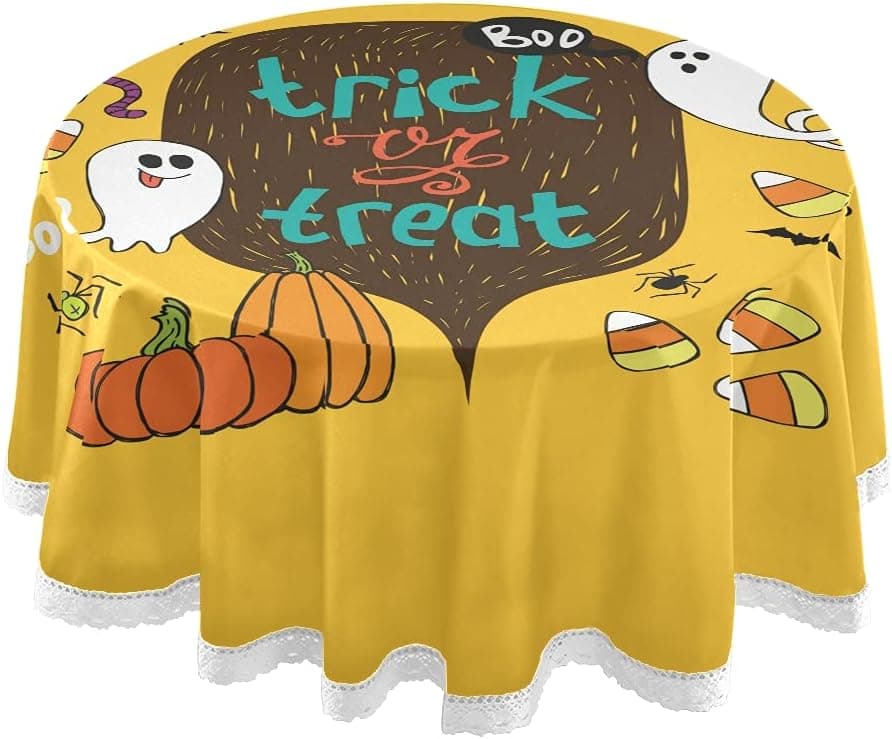 senya Trick Treat Halloween Round Tablecloths Washable Polyester Table Cover for Kitchen Dinning Parties Tabletop Decor 60 Inch