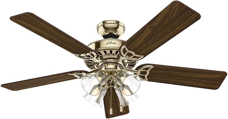 Hunter Fan Company 53066 Studio Series 52-Inch Ceiling Fan Finish with Five Walnut/Medium Oak Blades and Light Kit, Bright Brass