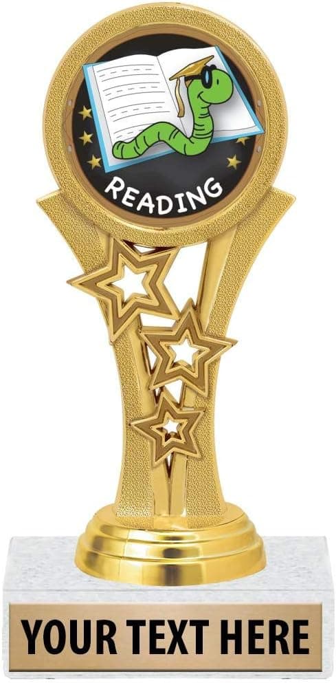 Crown Awards Reading Trophies, 5 1/2" Starbeam Reading Book Worm Trophy, Engraving Included