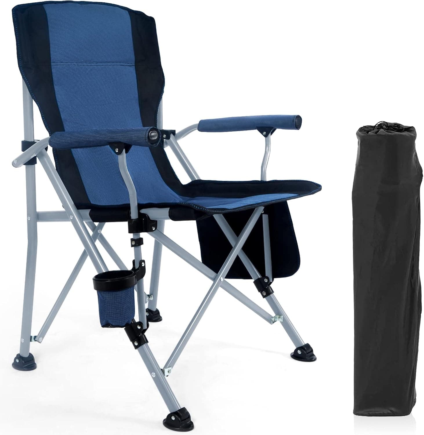 Folding Camping Chair Portable Outdoor Beach Chair, Heavy Duty Foldable Lawn chair Support 330lbs, Collapsible Lightweight Camp Chair with Cup Holder&Carry Bag for Fishing Outside Sports Picnic(Blue)