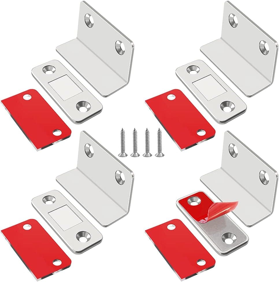 Cabinet Magnetic Catch L-Shaped Jiayi 4 Pack Ultra Thin Cabinet Door Magnetic Catch for Drawer Magnets Adhesive Cabinet Latch Magnetic Closures for Kitchen Closet Door Closing Magnetic Catch Closer