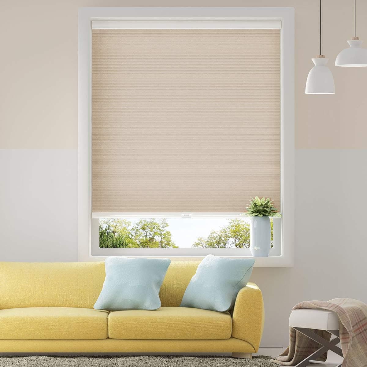 Cellular Blinds Cordless Shades for Windows Single Cell Shade - Provide Privacy and Filters Light - 36 x 64 inch, Ivory Beige(Light Filtering)