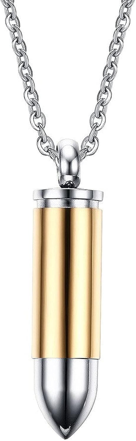 Stainless Steel Polished Bullet Urn Pendant Necklace Memorial Ash Keepsake Cremation Jewelry