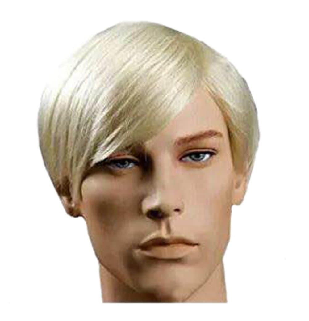 OYSRONG New Handsome Short Straight Men Wig Golden Blonde Color Halloween Party Hair Men Wig