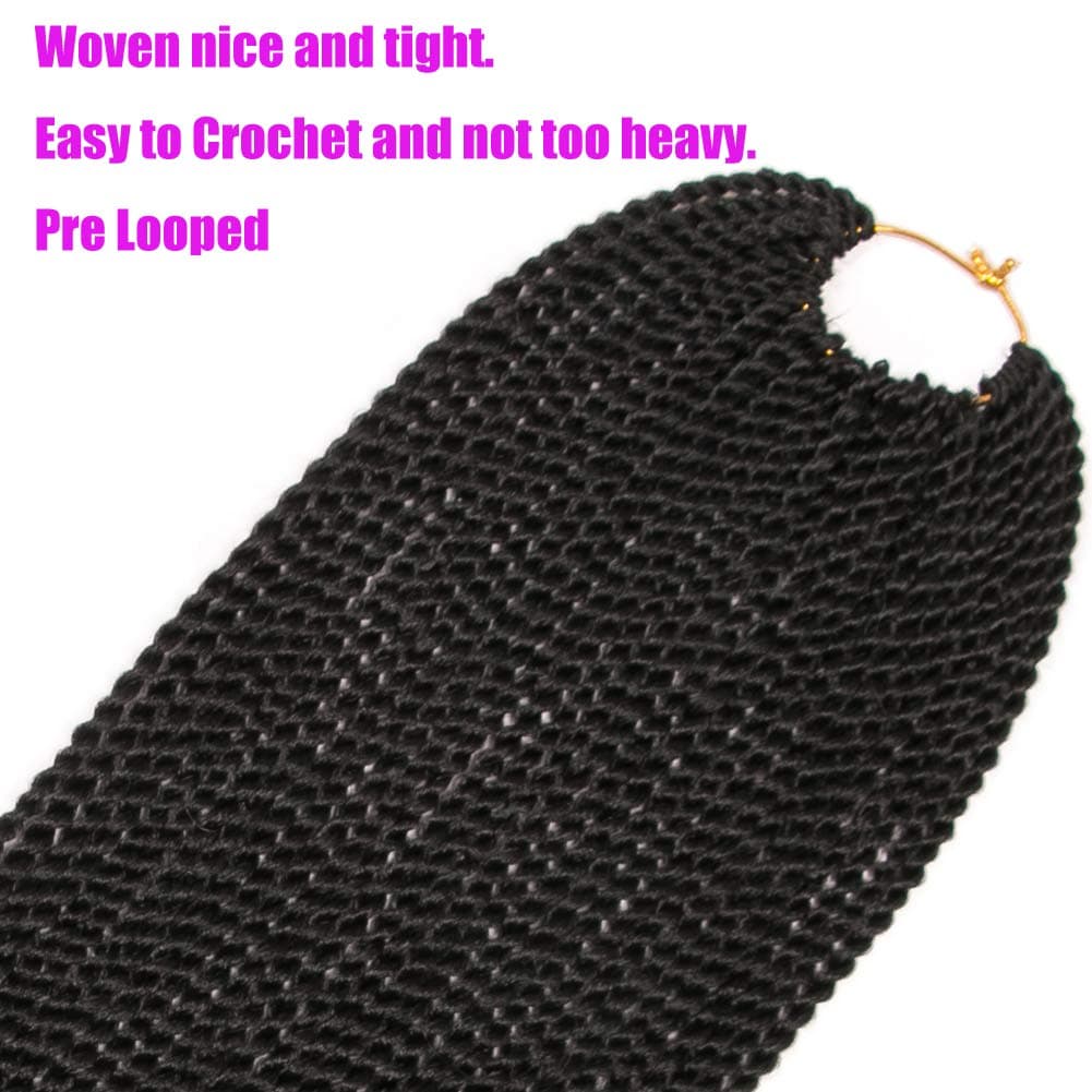 Geyashi Hair 18 Inch 6 Packs/Lot 1B Black Color 30 Strands/Pack 2S Senegalese Twist Box Braids Crochet Hair Extensions Soft Light Weight Synthetic Crochet Braids (1B Black Color)