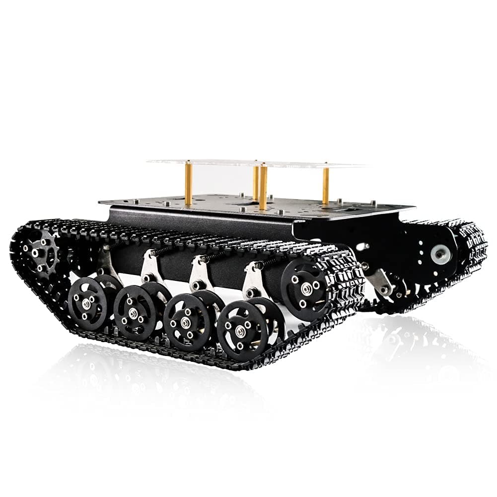 SZDoit Smart Shock Absorption Robot Tank Car Chassis Kit with Suspension System for Arduino Raspberry Pi DIY STEAM Education Platform Tracked Vehicle (Black Frame + Black Wheel)