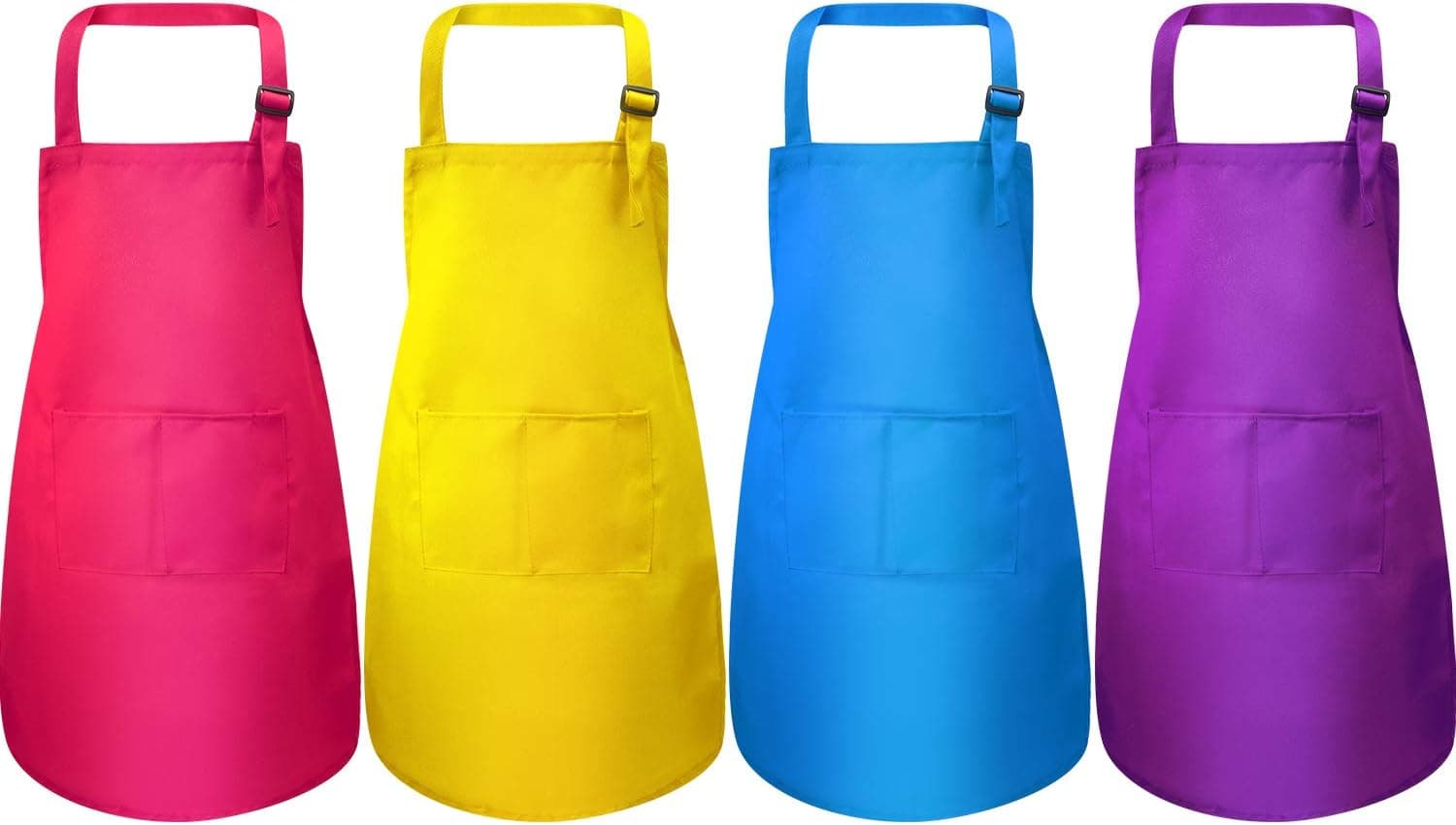 Yaomiao 4 Pieces Kids Apron with Pocket Children Adjustable Chef Apron for Cooking Baking Painting (Rose red, Yellow, Blue, Purple S for 2-6 Age)