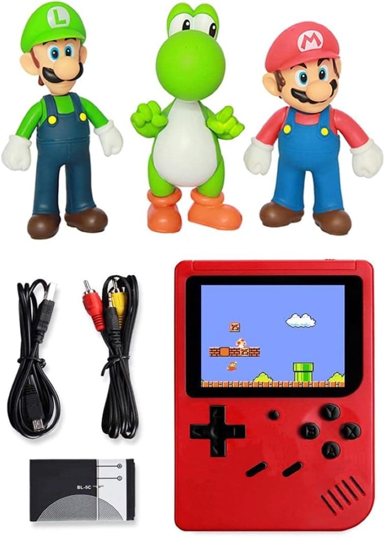 1PCS Handheld Game Machine + 5 inch 3 Pieces / Set of Super Mario Bros. Mario、Luigi、Yoshi PVC Action Figures Toy Suit and Consolewith 400 Classical FC Games for Connecting Suit