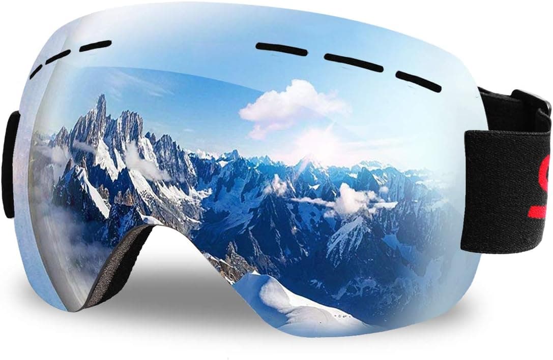 Aolerx Ski Goggles, Frameless Snow Goggles OTG, 2.4 OZ Only Ultra-Light and Ultra-Soft,Anti-Fog UV Protection,180-Degree Unobstructed Visual Angle Design, Unisex