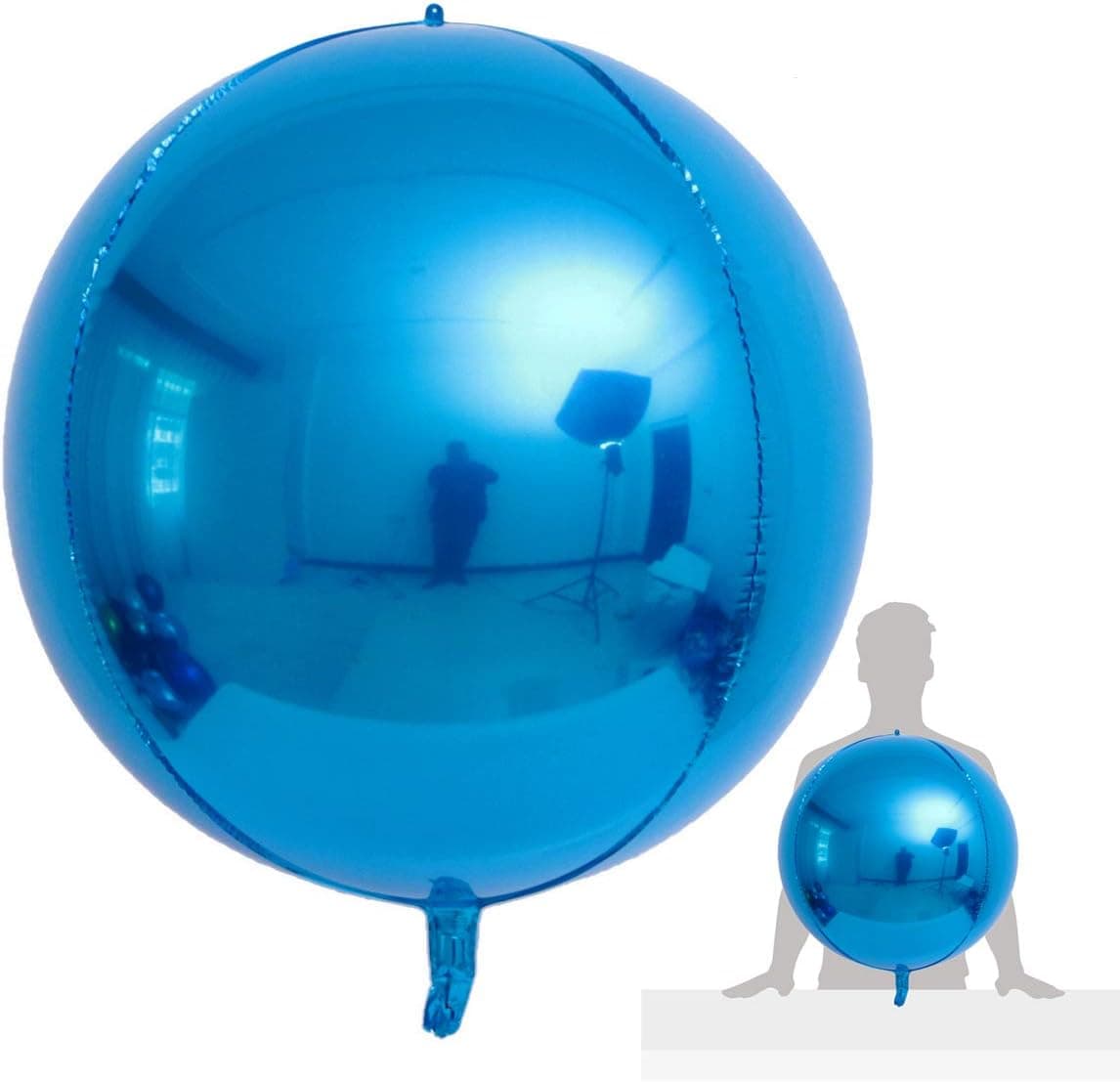 Eanjia Royal Blue 4D Foil Balloons 2 Count 22" Blue Large Sphere Mylar Balloons Hangable Metallic Darker Blue Orb Balloons for Royal Blue Wedding Baby Shower Decoration Graduation Balloons Garland Kit Decor