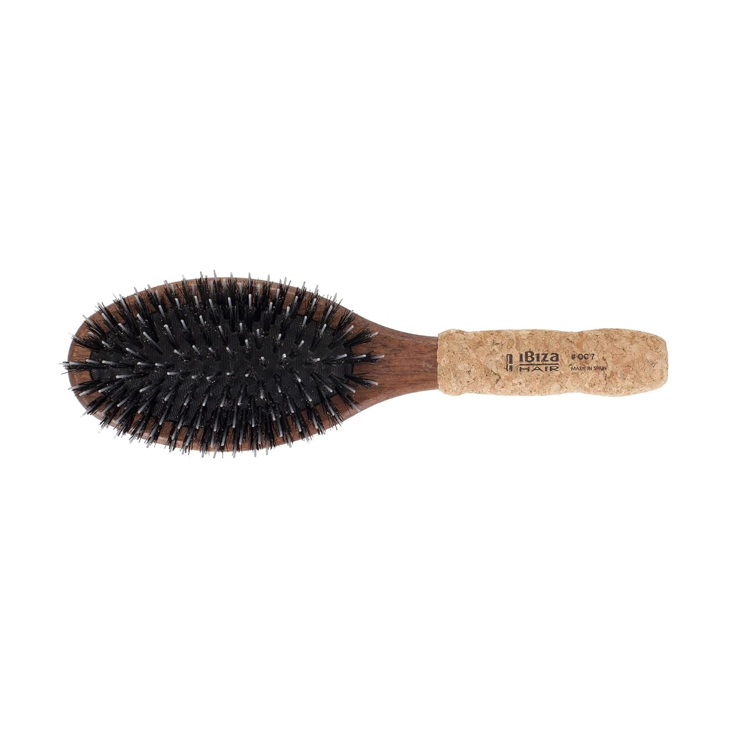 Ibiza Hair Professional Oval Boar Hair Flat Brush (OC Series) with Reinforced Boar & Nylon Bristles & Cork Handle, Create Shiny Looks, For Short to Long Hair, Use Before or After a Blow Out, Heat Resistant