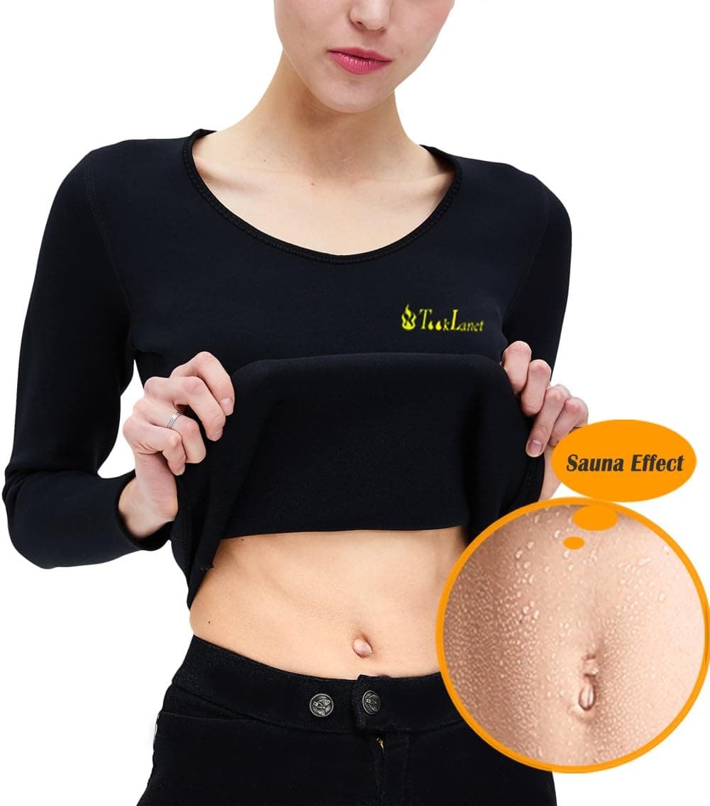 Tooklanet Women's Body Shaper Waist Trainer Sauna Suit Hot Sweat Shirt Capris Leggings (a, a)