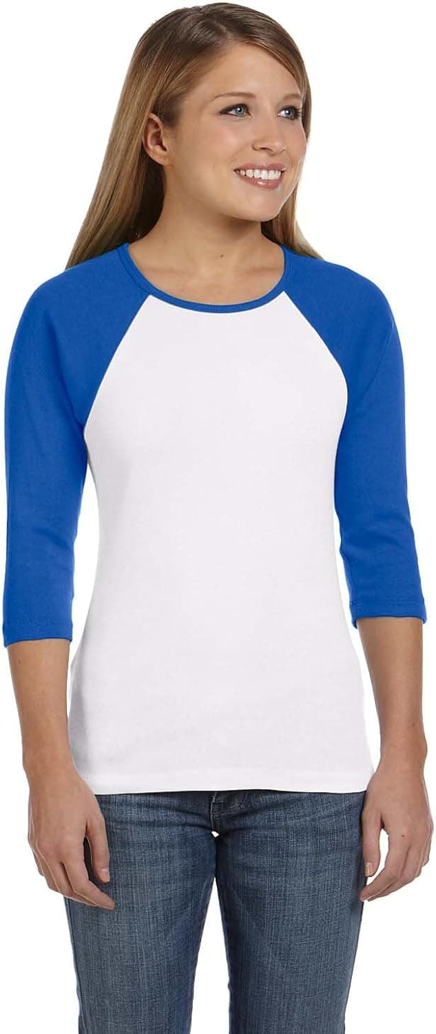 Bella B2000 Ladies' Cotton 3/4 Contrast Raglan Sleeve Rib Tee